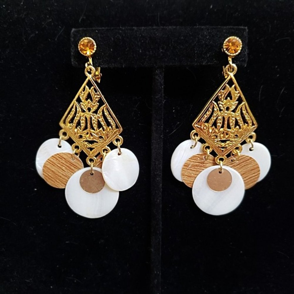 Mother of Pearl and Gold Clip On Earrings